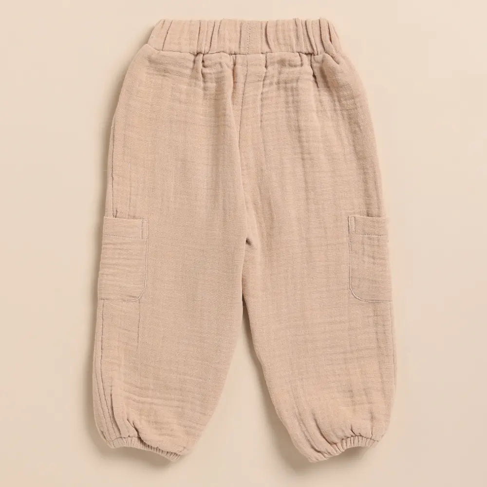 Cot &amp; Candy Baby Organic Muslin Short Sleeve Henley Tshirt With Lounge Pant Set-Oatmeal + Latte