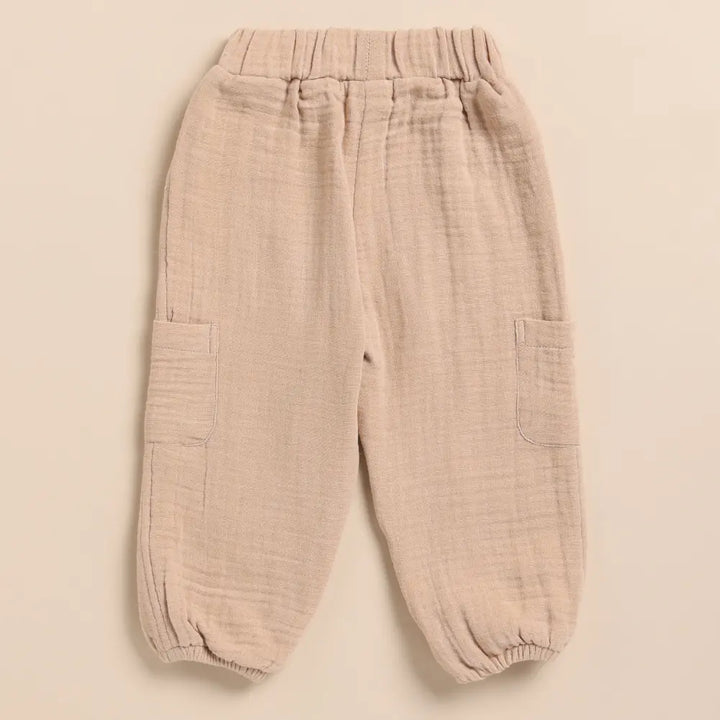 Cot &amp; Candy Baby Organic Muslin Short Sleeve Henley Tshirt With Lounge Pant Set-Oatmeal + Latte