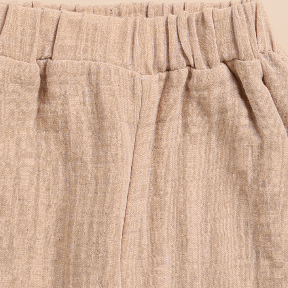 Cot &amp; Candy Baby Organic Muslin Short Sleeve Henley Tshirt With Lounge Pant Set-Latte
