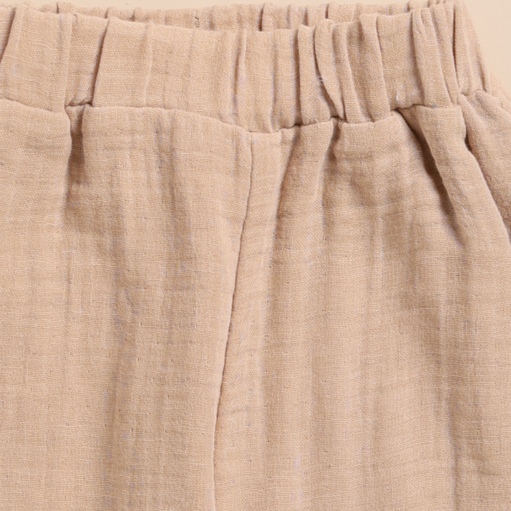 Cot &amp; Candy Baby Organic Muslin Short Sleeve Henley Tshirt With Lounge Pant Set-Latte
