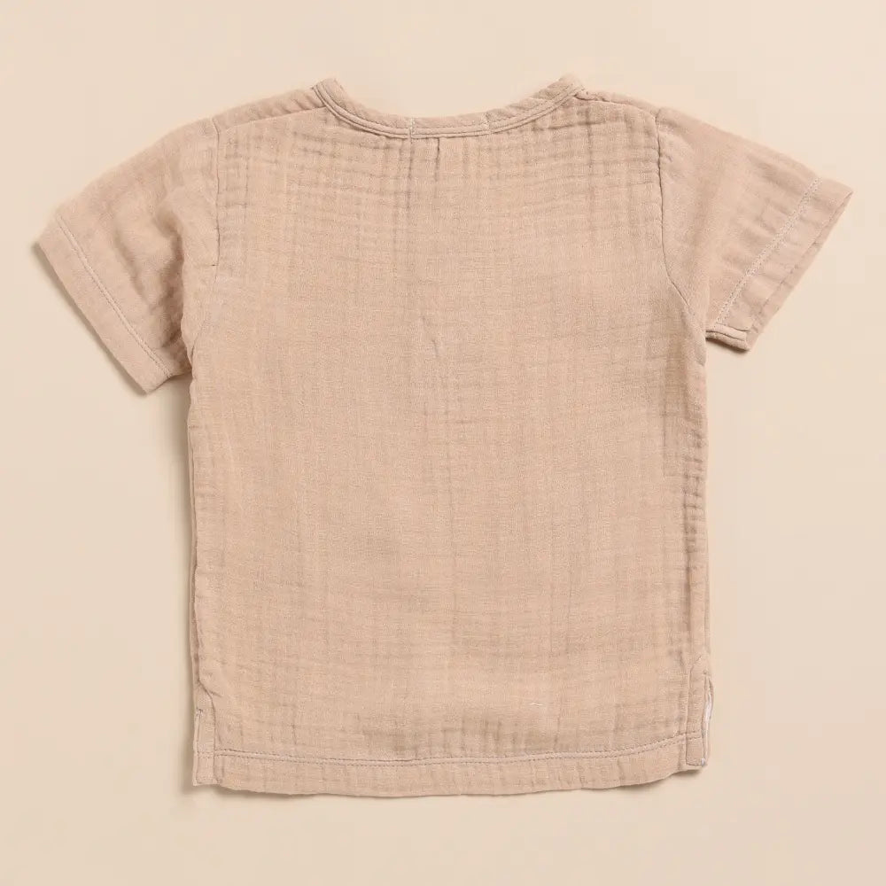 Cot &amp; Candy Baby Organic Muslin Short Sleeve Henley T-Shirt-Latte