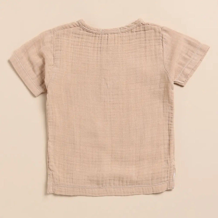 Cot &amp; Candy Baby Organic Muslin Short Sleeve Henley T-Shirt-Latte