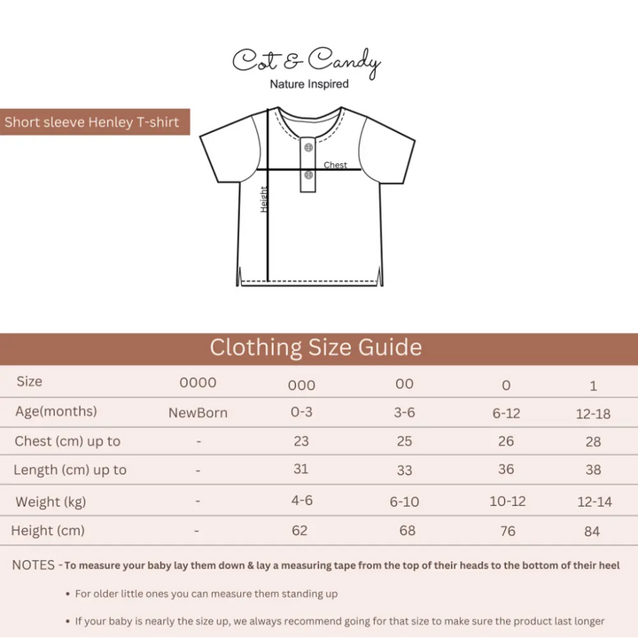 Cot &amp; Candy Baby Organic Muslin Short Sleeve Henley T-Shirt-Latte