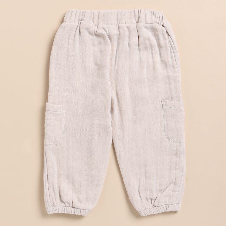 Cot &amp; Candy Baby Organic Muslin Short Sleeve Henley Tshirt With Lounge Pant Set-Latte + Oatmeal