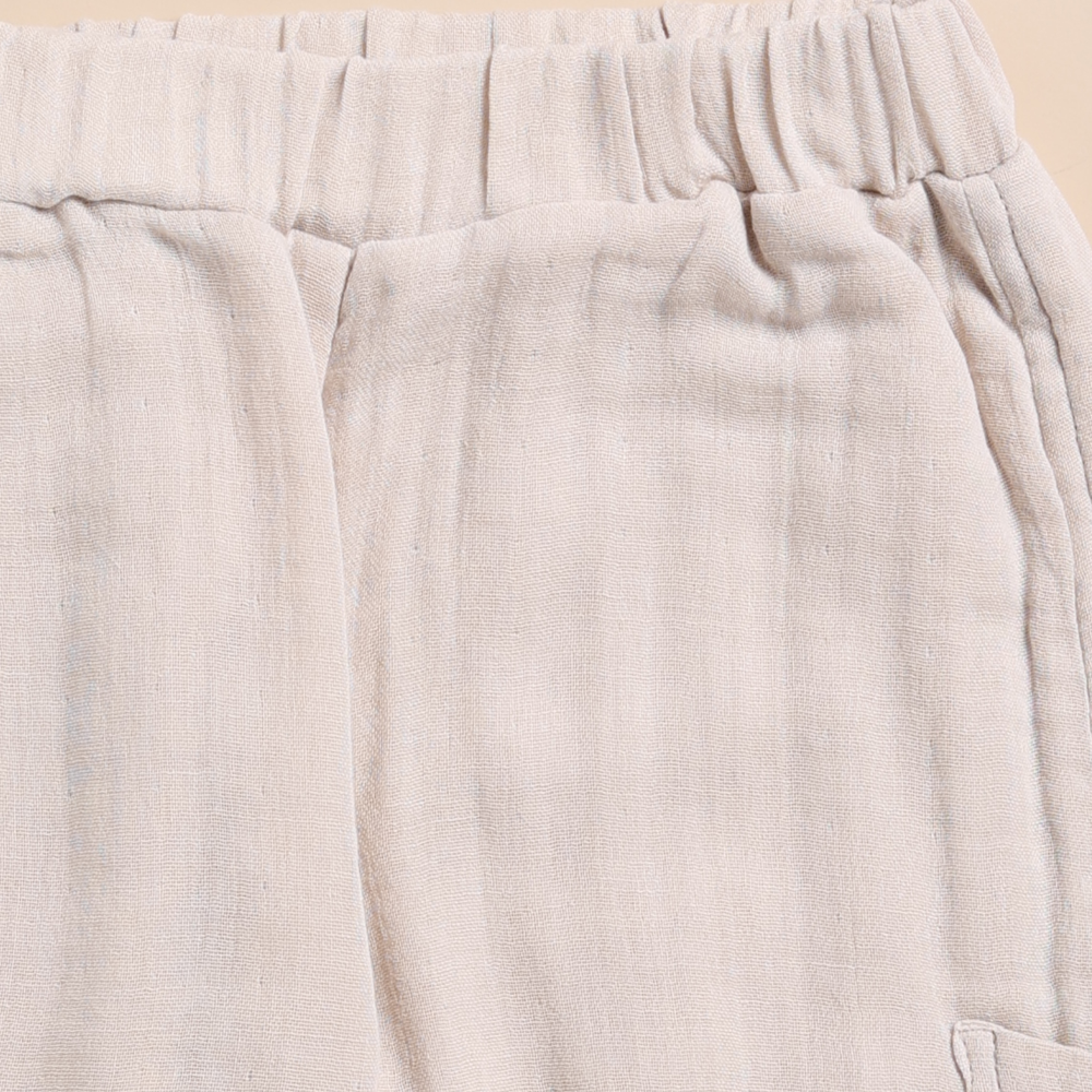 Cot &amp; Candy Baby Organic Muslin Short Sleeve Henley Tshirt With Lounge Pant Set-Latte + Oatmeal