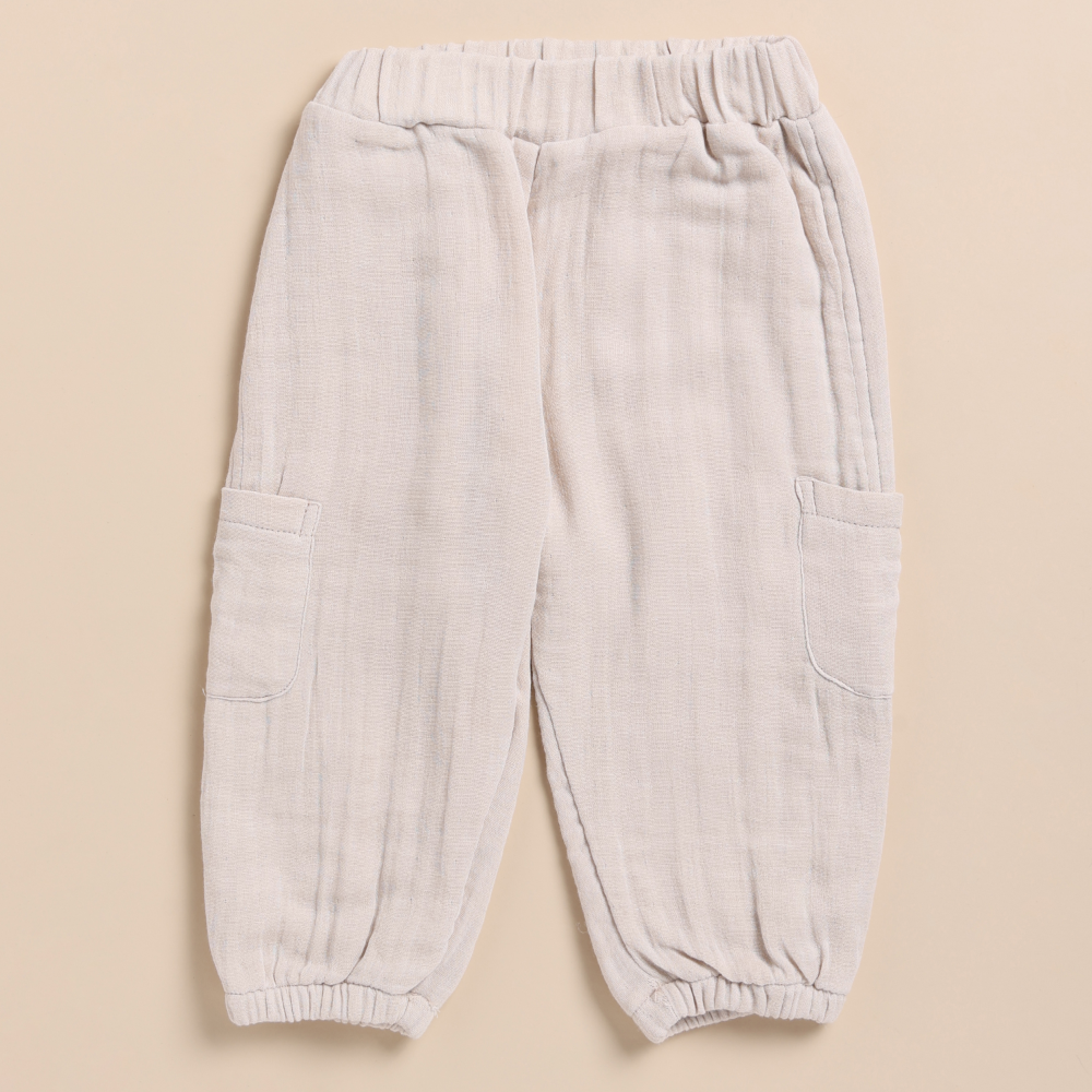 Cot &amp; Candy Baby Organic Muslin Short Sleeve Henley Tshirt With Lounge Pant Set-Latte + Oatmeal