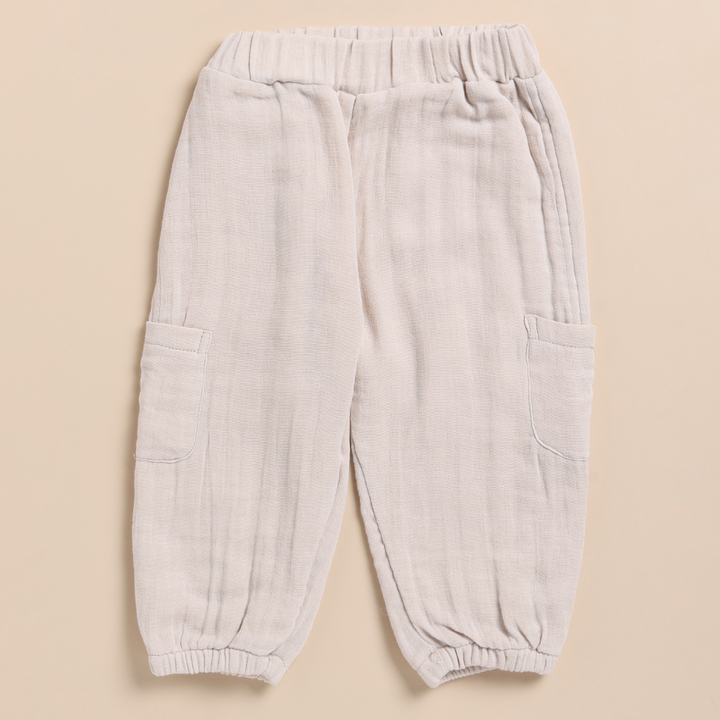 Cot &amp; Candy Baby Organic Muslin Short Sleeve Henley Tshirt With Lounge Pant Set-Latte + Oatmeal