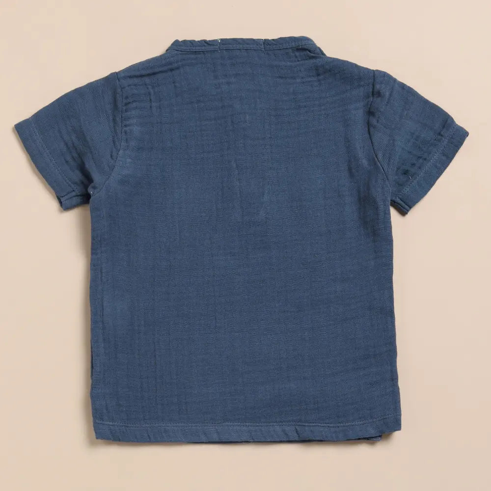 Cot &amp; Candy Baby Organic Muslin Short Sleeve Henley Tshirt With Lounge Pant Set-Navy + Oatmeal