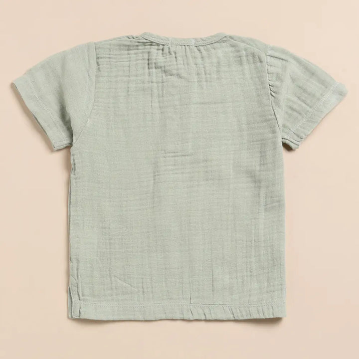 Cot &amp; Candy Baby Organic Muslin Short Sleeve Henley T-Shirt-Sage