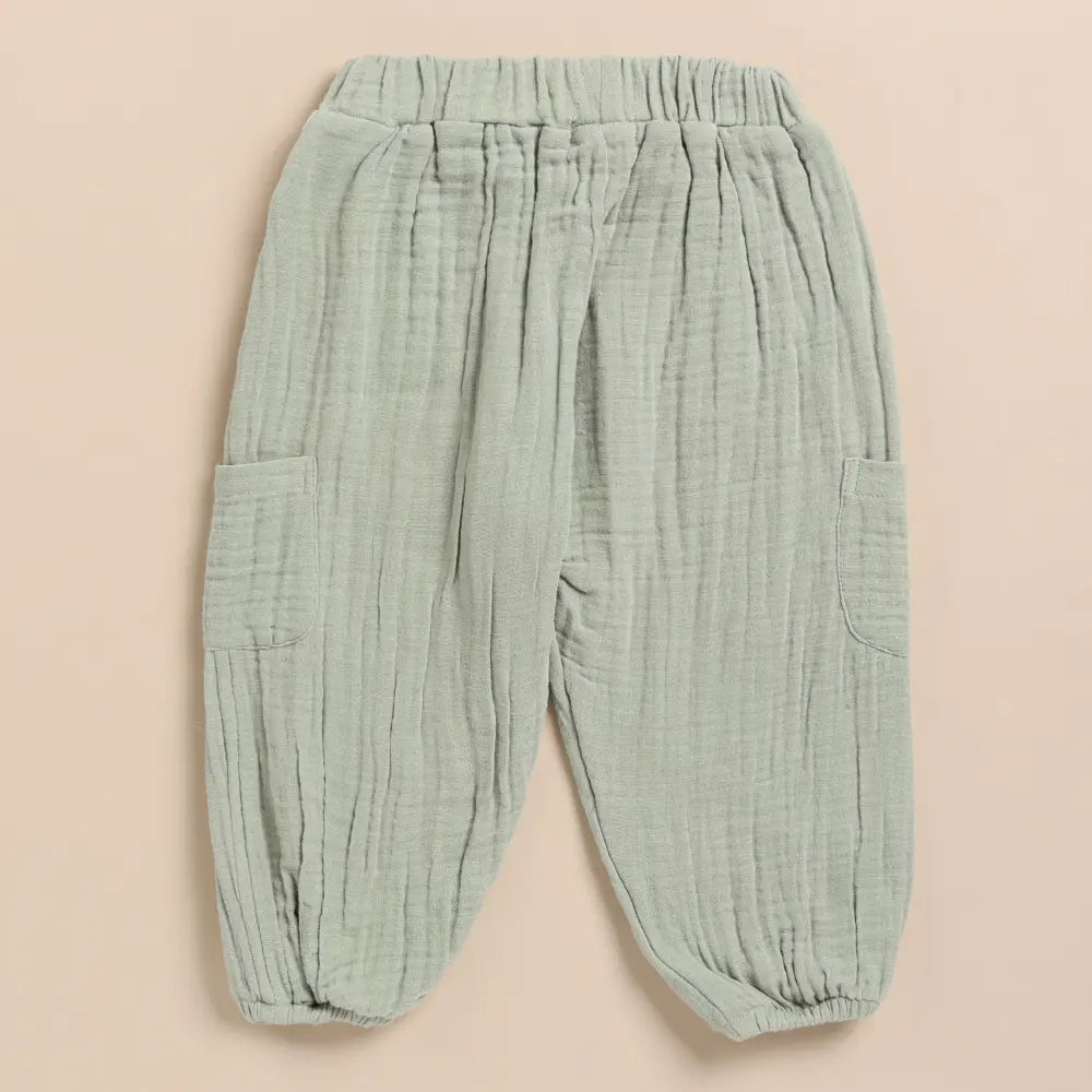 Cot &amp; Candy Baby Organic Muslin Short Sleeve Henley Tshirt With Lounge Pant Set-Sage