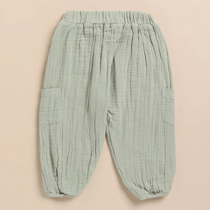 Cot &amp; Candy Baby Organic Muslin Short Sleeve Henley Tshirt With Lounge Pant Set-Sage