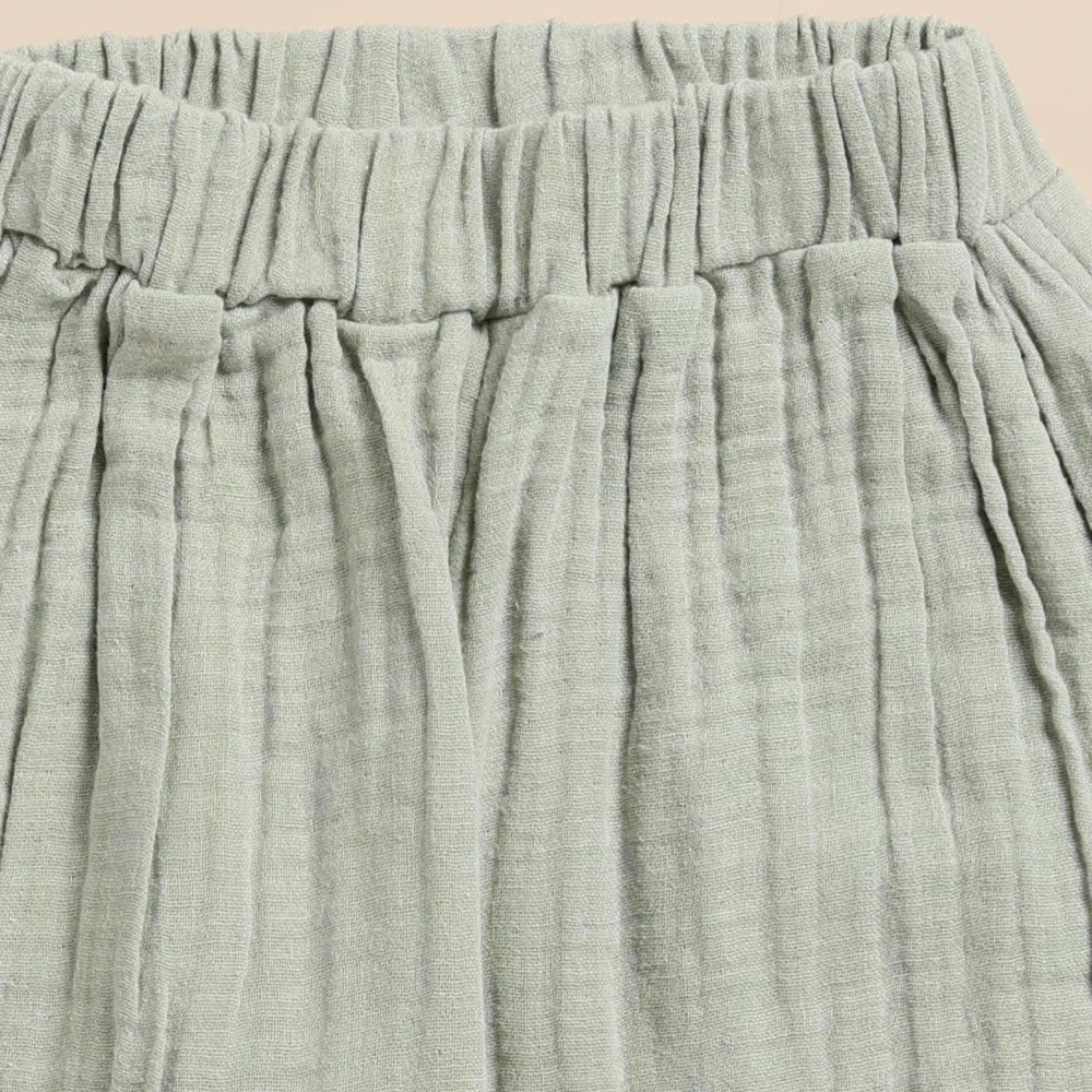 Cot &amp; Candy Baby Organic Muslin Short Sleeve Henley Tshirt With Lounge Pant Set-Sage