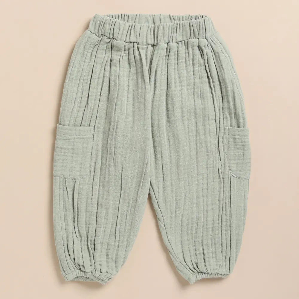 Cot &amp; Candy Baby Organic Muslin Short Sleeve Henley Tshirt With Lounge Pant Set-Sage