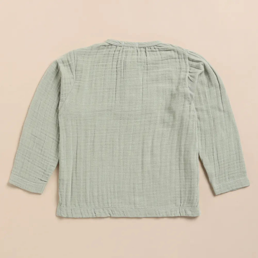 Cot &amp; Candy Baby Organic Muslin Long Sleeve Henley T-Shirt-Sage
