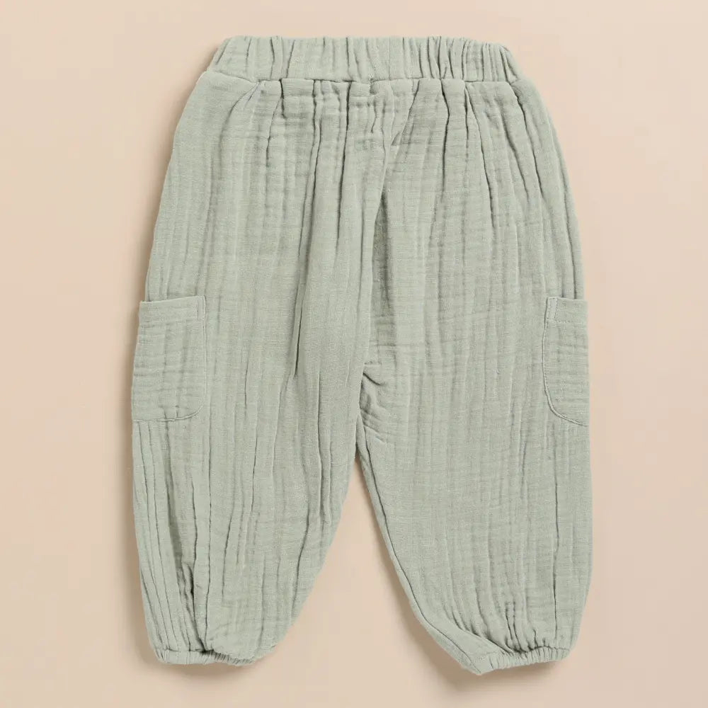 Cot &amp; Candy Baby Organic Muslin Long Sleeve Henley Tshirt With Lounge Pant Set-Sage