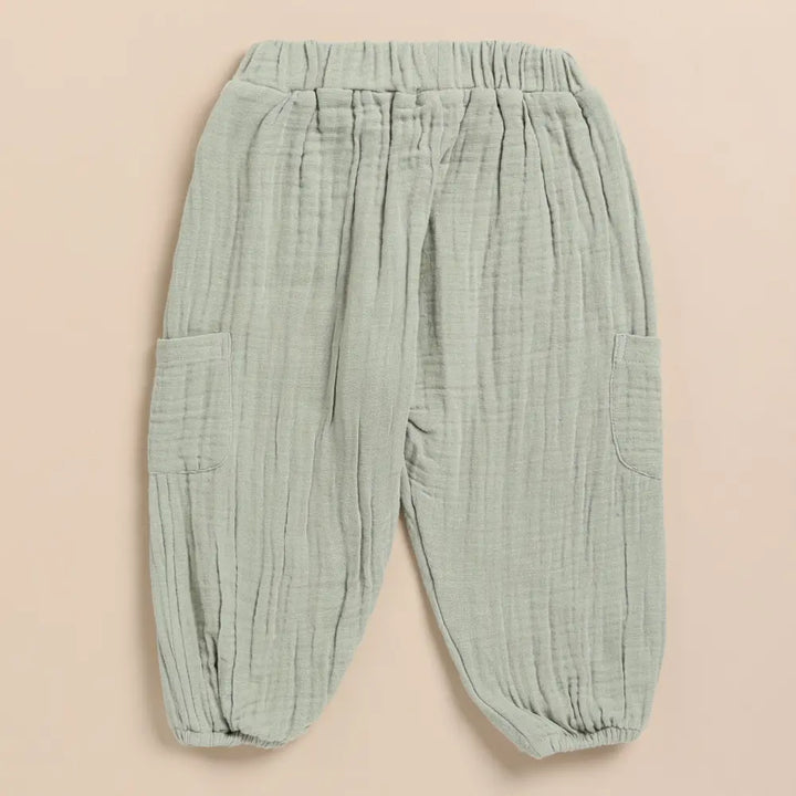 Cot &amp; Candy Baby Organic Muslin Long Sleeve Henley Tshirt With Lounge Pant Set-Sage