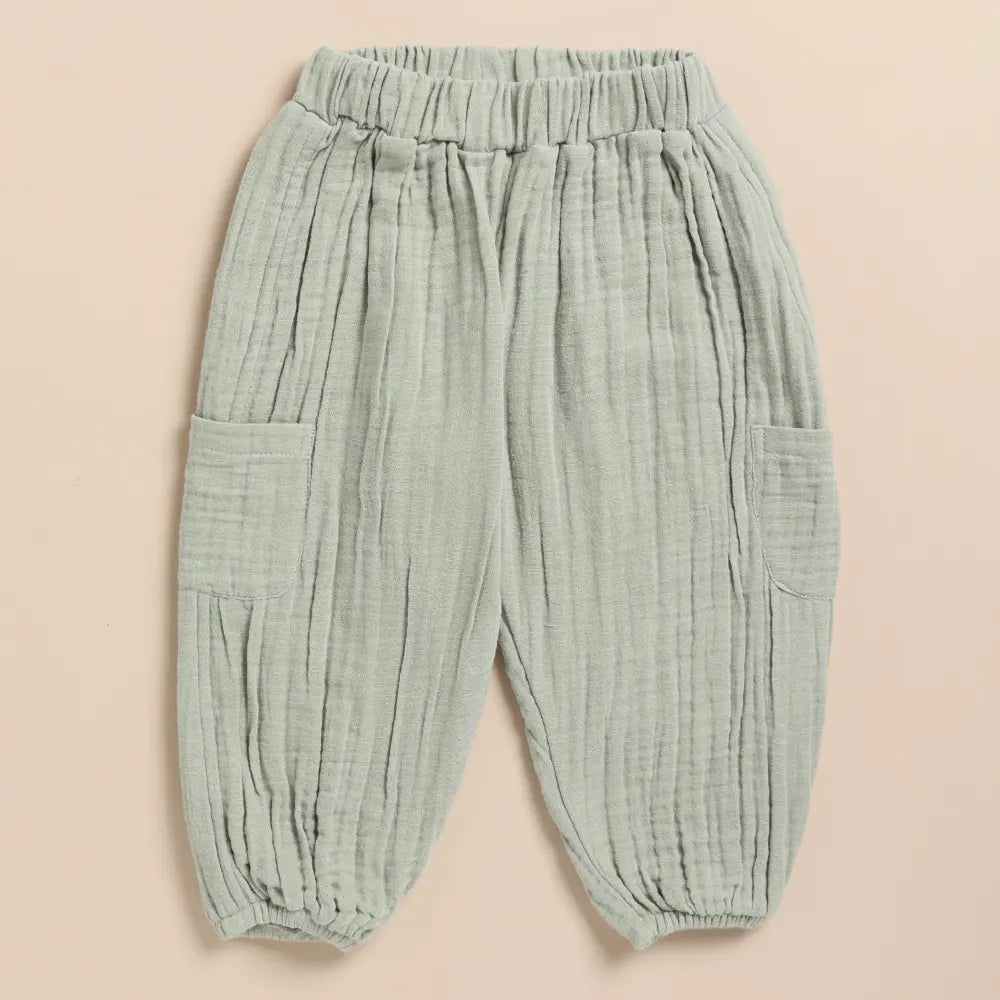 Cot &amp; Candy Baby Organic Muslin Long Sleeve Henley Tshirt With Lounge Pant Set-Sage