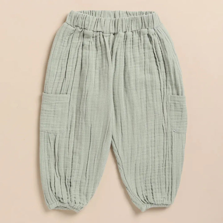 Cot &amp; Candy Baby Organic Muslin Long Sleeve Henley Tshirt With Lounge Pant Set-Sage