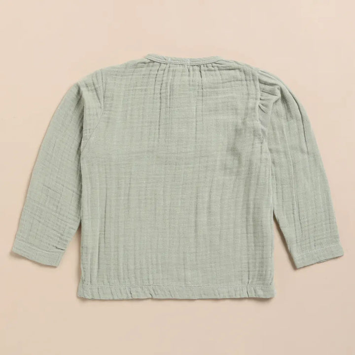 Cot &amp; Candy Baby Organic Muslin Long Sleeve Henley Tshirt With Lounge Pant Set-Sage + Oatmeal
