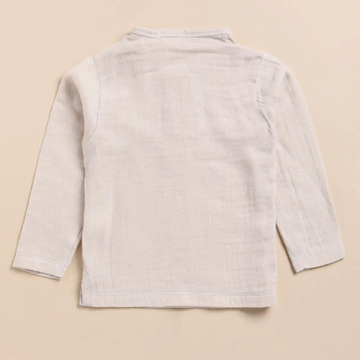 Cot &amp; Candy Baby Organic Muslin Long Sleeve Henley T-Shirt-Oatmeal