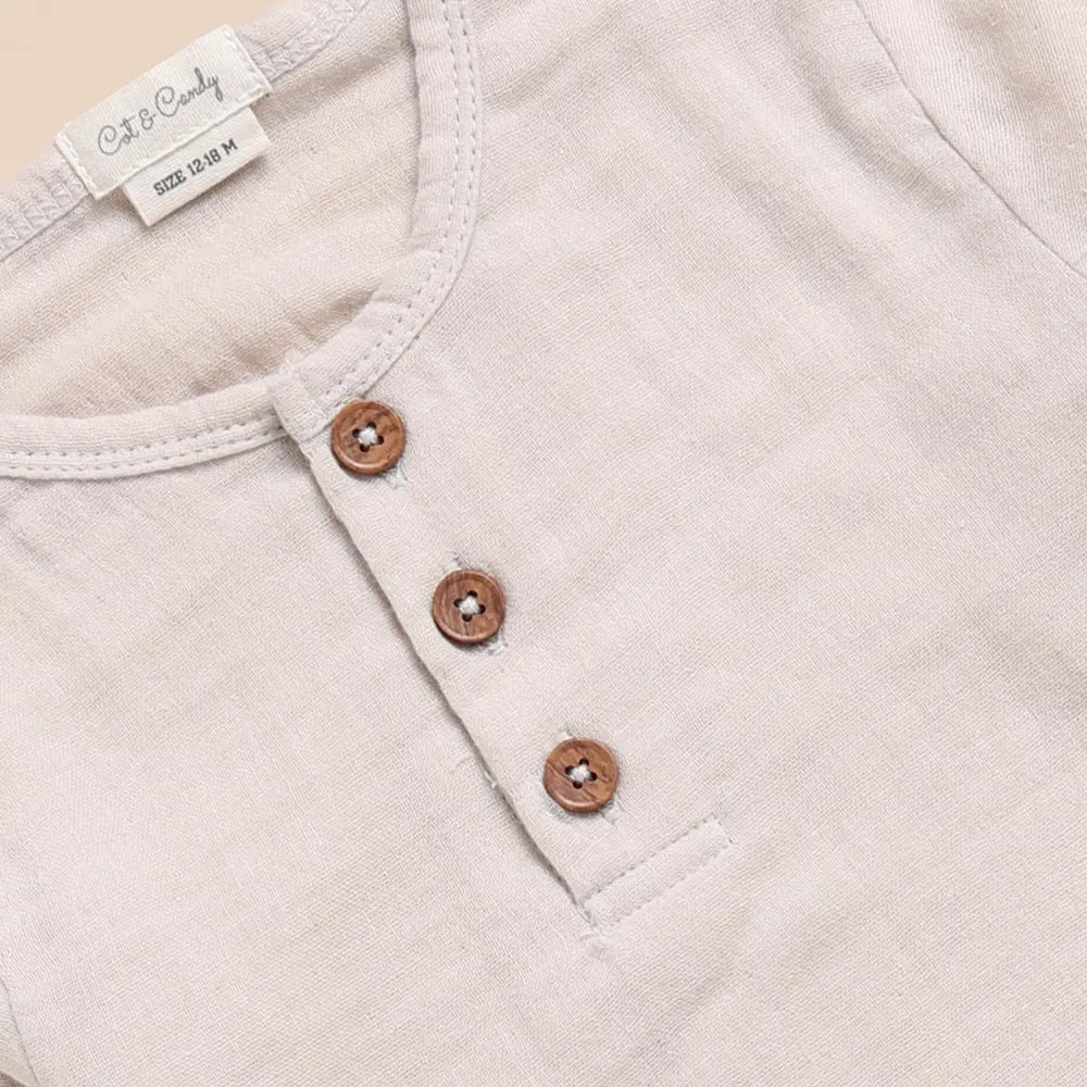 Cot &amp; Candy Baby Organic Muslin Long Sleeve Henley T-Shirt-Oatmeal