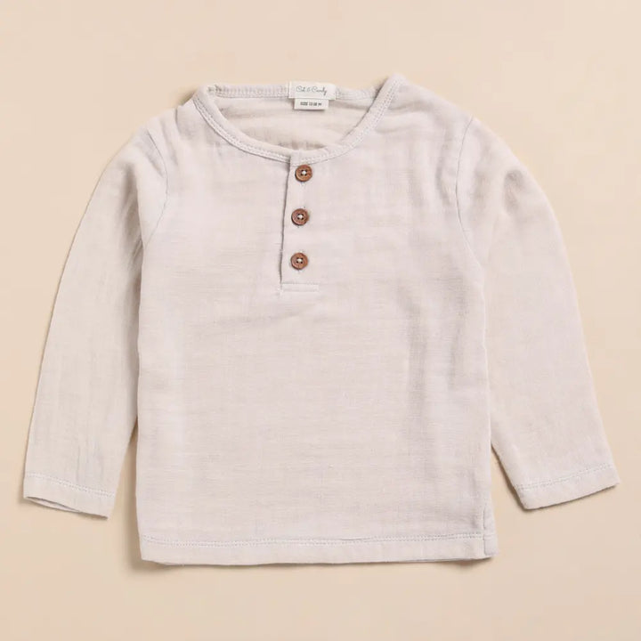 Cot &amp; Candy Baby Organic Muslin Long Sleeve Henley Tshirt With Lounge Pant Set-Oatmeal
