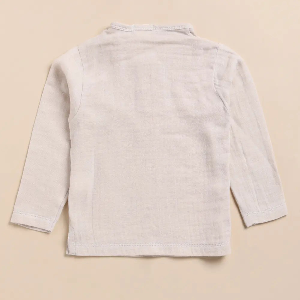 Cot &amp; Candy Baby Organic Muslin Long Sleeve Henley Tshirt With Lounge Pant Set-Oatmeal + Latte