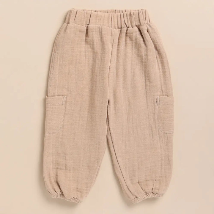 Cot &amp; Candy Baby Organic Muslin Long Sleeve Henley Tshirt With Lounge Pant Set-Oatmeal + Latte