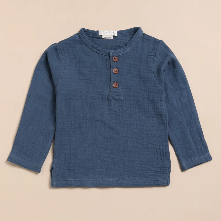 Cot &amp; Candy Baby Organic Muslin Long Sleeve Henley T-Shirt-Navy
