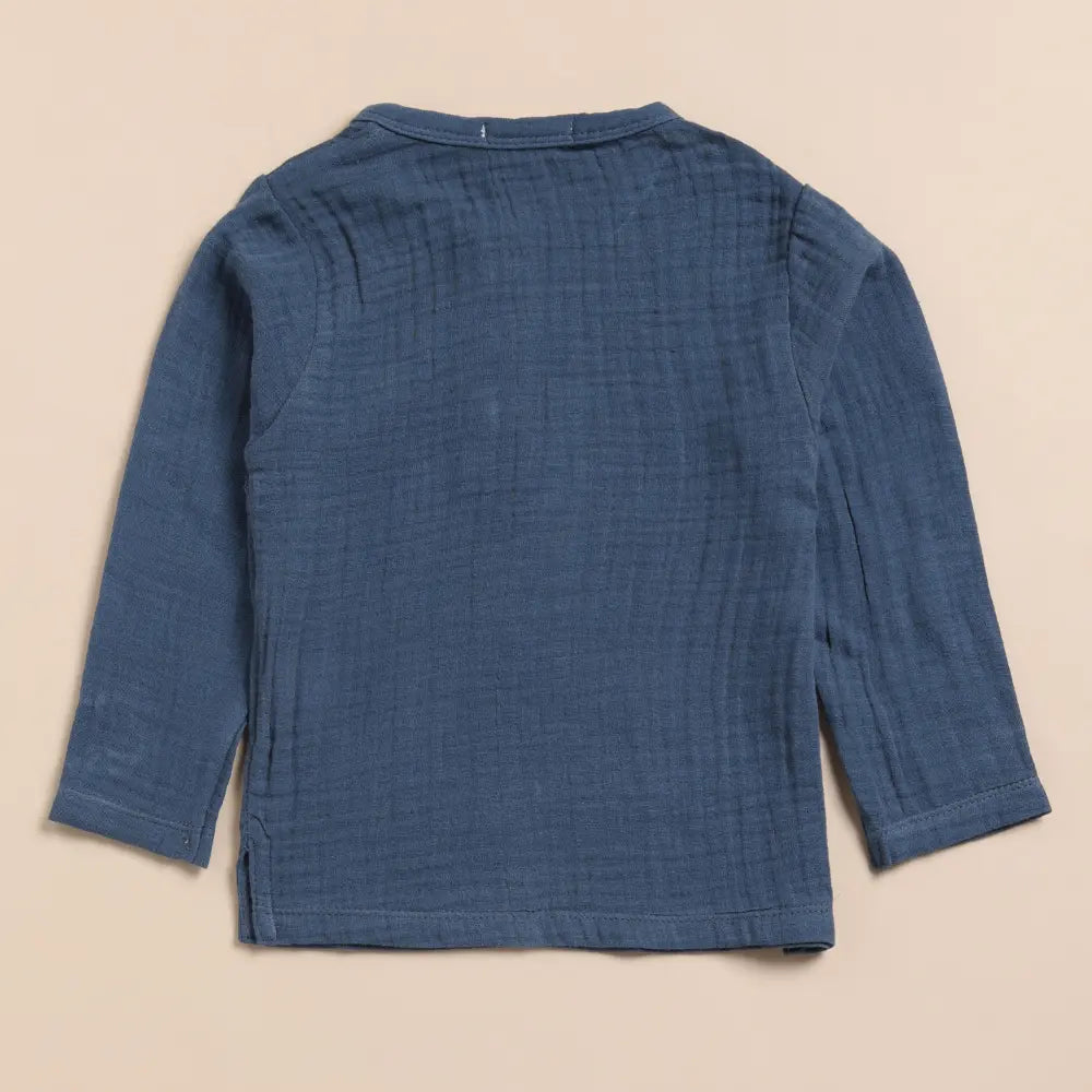 Cot &amp; Candy Baby Organic Muslin Long Sleeve Henley T-Shirt-Navy