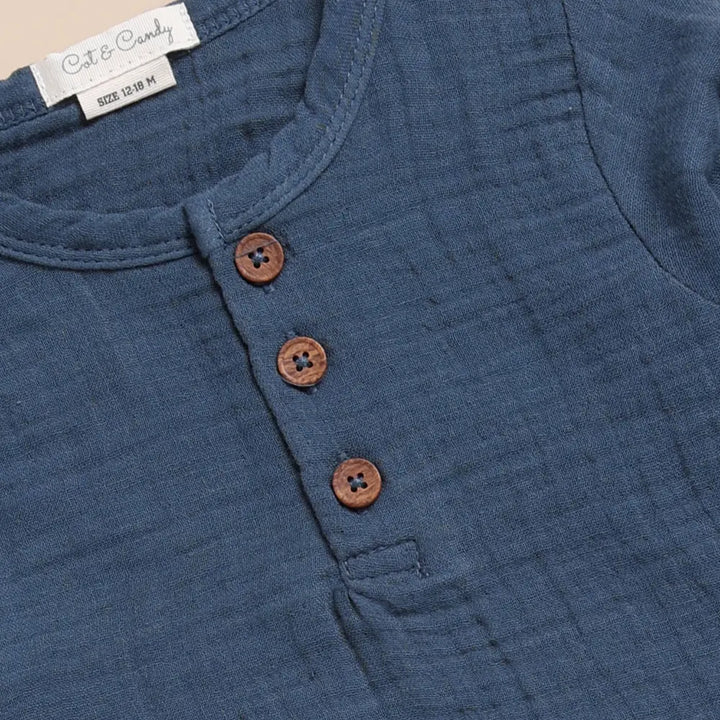 Cot &amp; Candy Baby Organic Muslin Long Sleeve Henley T-Shirt-Navy