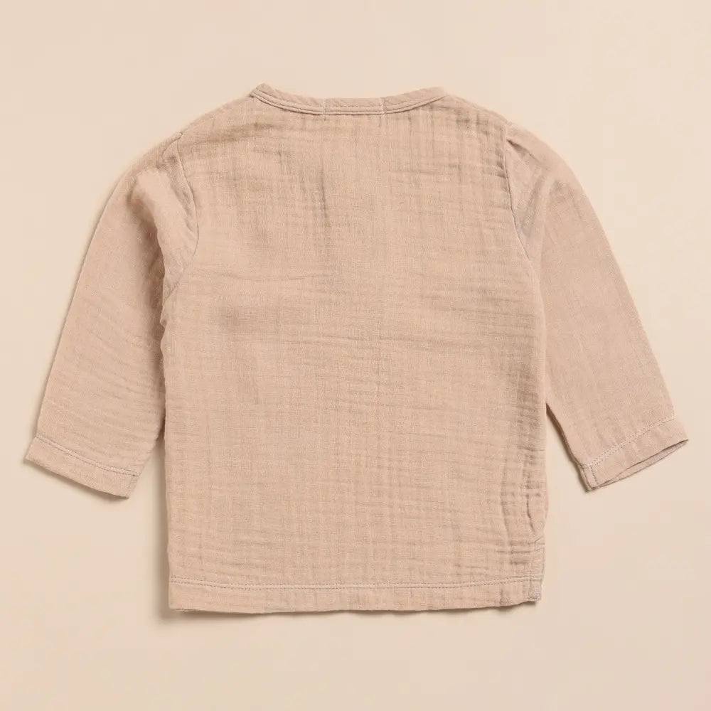 Cot &amp; Candy Baby Organic Muslin Long Sleeve Henley Tshirt With Lounge Pant Set-Latte