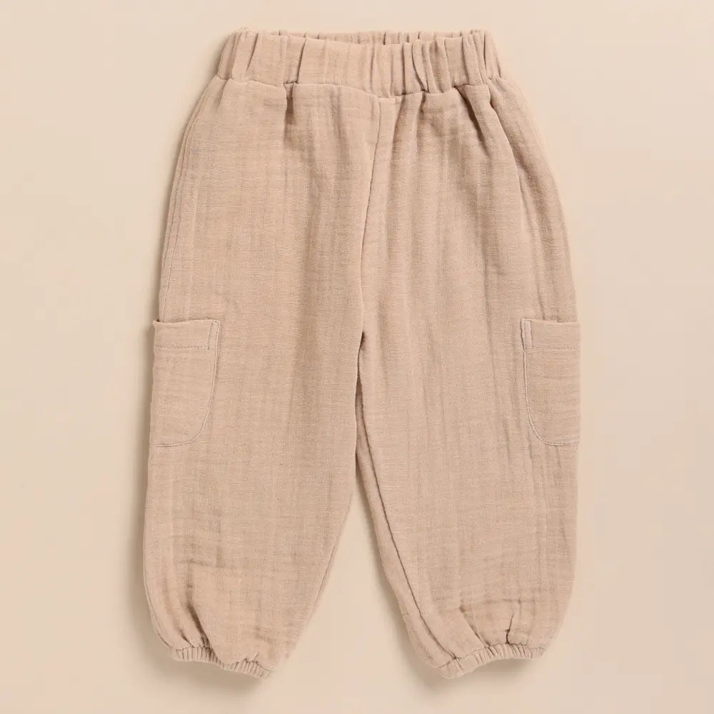 Cot &amp; Candy Baby Organic Muslin Long Sleeve Henley Tshirt With Lounge Pant Set-Latte
