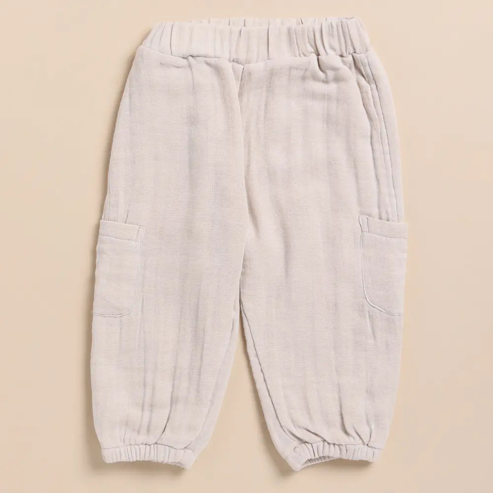 Cot &amp; Candy Baby Organic Muslin Long Sleeve Henley T-shirt With Lounge Pant Set-Latte + Oatmeal