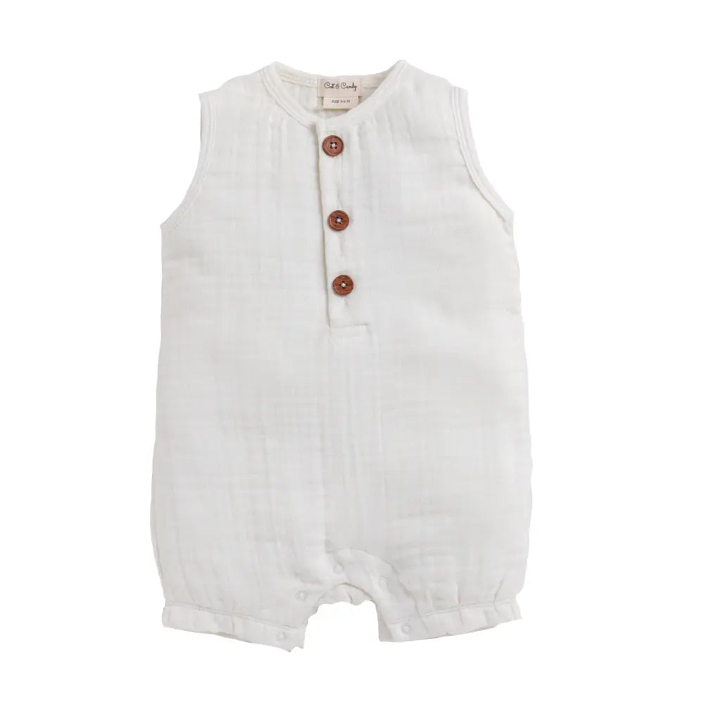 Cot &amp; Candy Baby Organic Muslin Half Romper-Milk