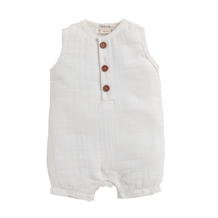 Cot &amp; Candy Baby Organic Muslin Half Romper-Milk