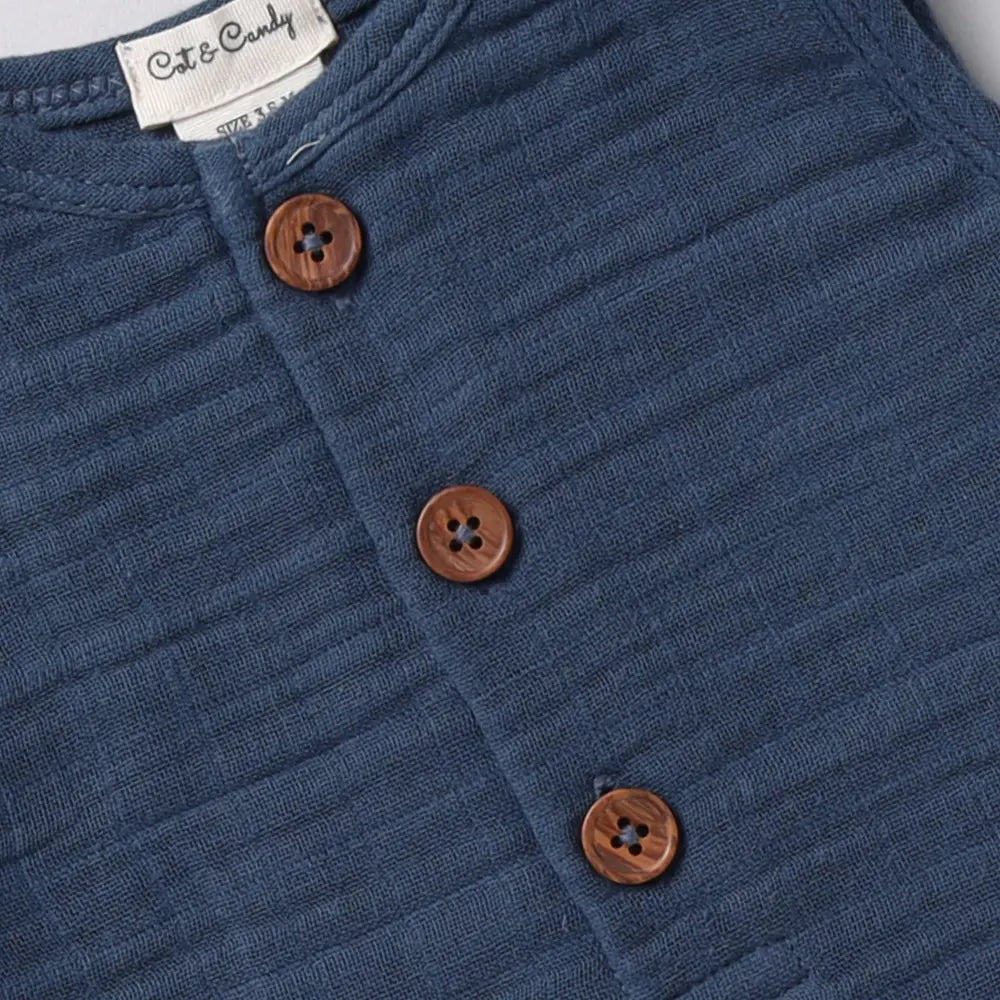 Cot &amp; Candy Baby Organic Muslin Half Romper Pack Of 2-Navy + Oatmeal