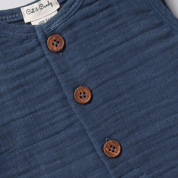 Cot &amp; Candy Baby Organic Muslin Half Romper Pack Of 2-Navy + Oatmeal