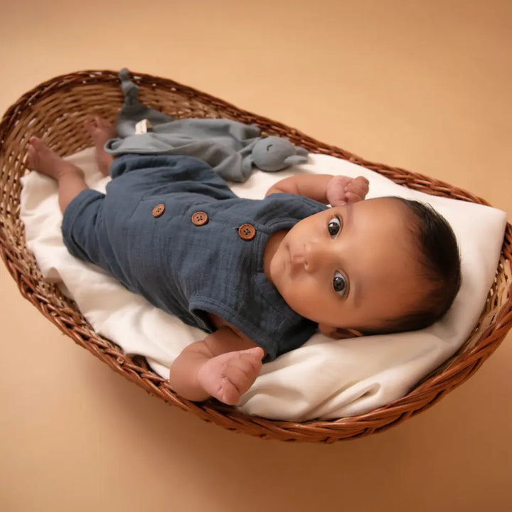Cot &amp; Candy Baby Organic Muslin Half Romper-Navy