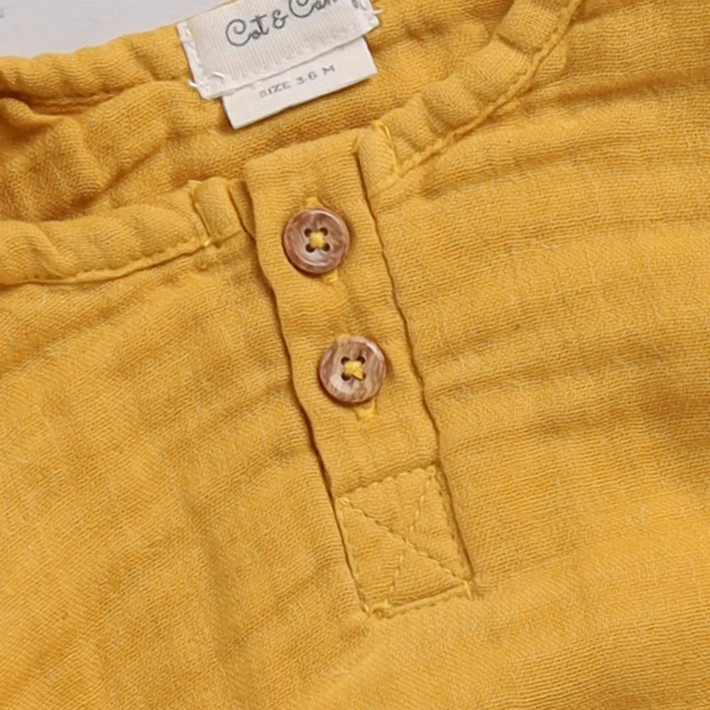 Cot &amp; Candy Baby Organic Muslin Bubble Romper-Mustard