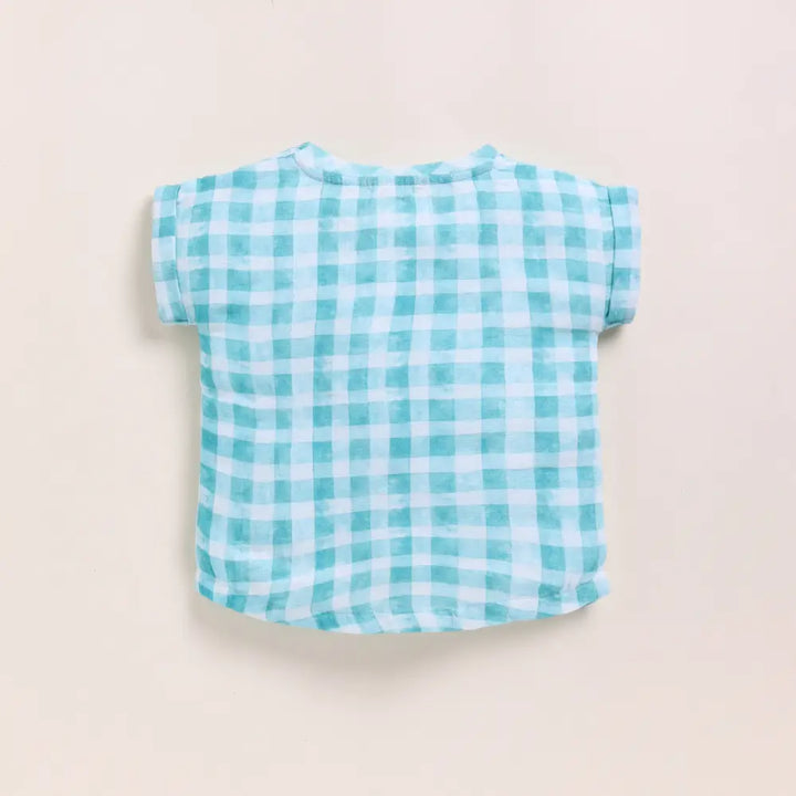 Cot &amp; Candy Baby Organic Muslin Oversized Tees Pack Of 3-Teal Check + Pink Check + Sage Check
