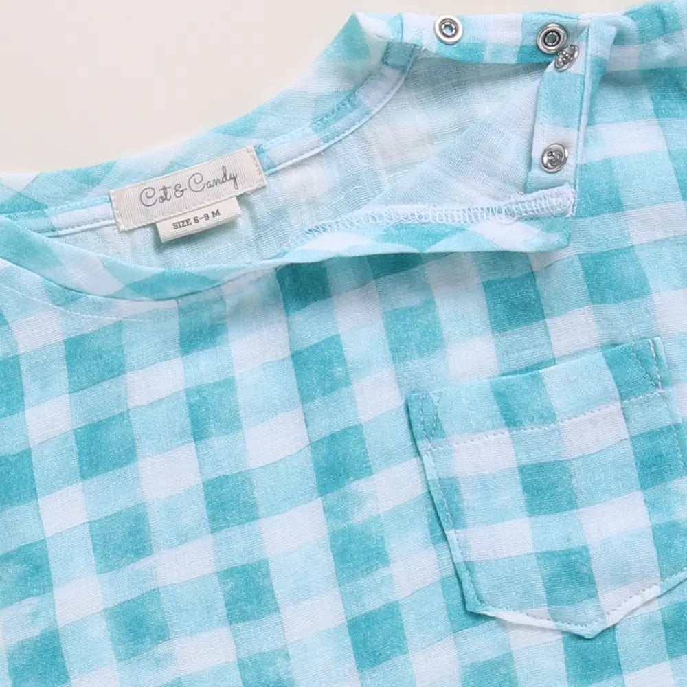 Cot &amp; Candy Baby Organic Muslin Oversized Tees Pack Of 3-Teal Check + Pink Check + Sage Check