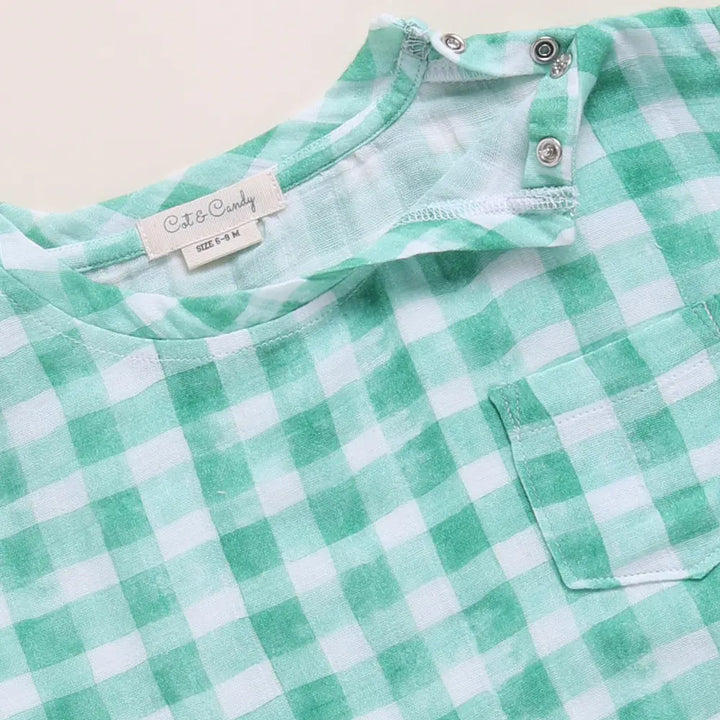 Cot &amp; Candy Baby Organic Muslin Oversized Tees Pack Of 3-Teal Check + Pink Check + Sage Check