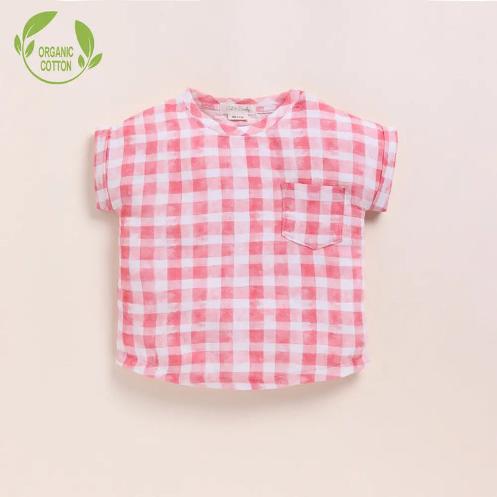 Cot &amp; Candy Baby Organic Muslin Oversized Tees Pack Of 3-Teal Check + Pink Check + Sage Check