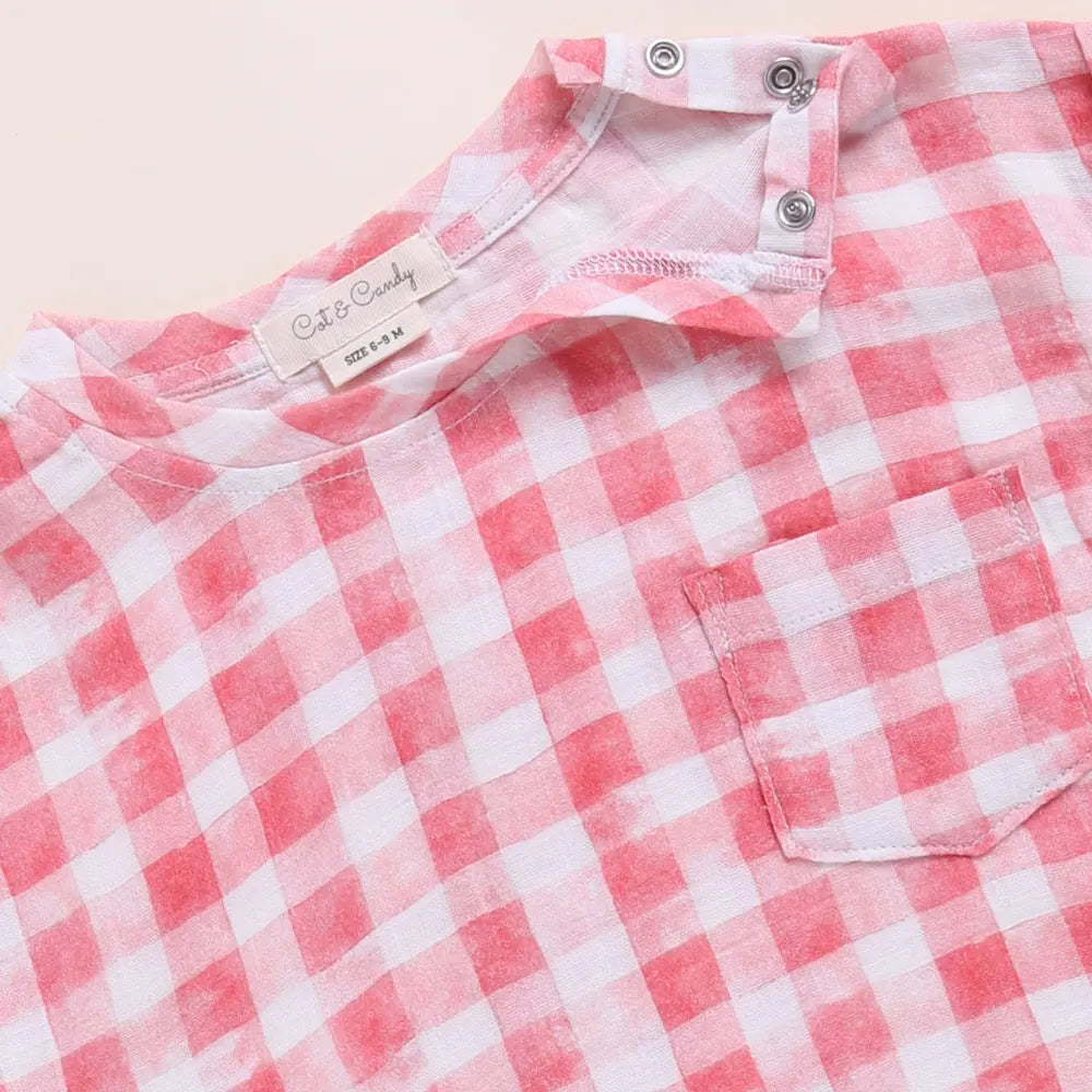 Cot &amp; Candy Baby Organic Muslin Oversized Tees Pack Of 3-Teal Check + Pink Check + Sage Check
