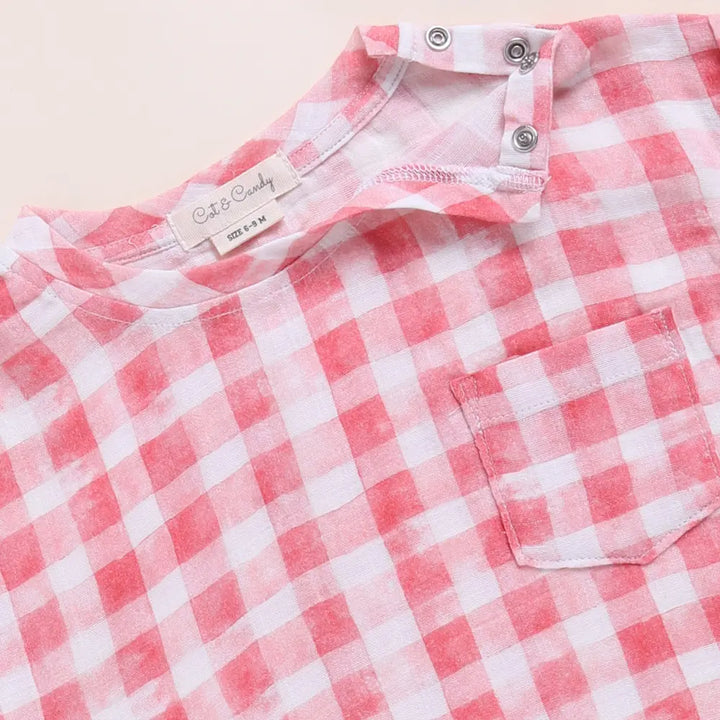 Cot &amp; Candy Baby Organic Muslin Oversized Tees Pack Of 3-Teal Check + Pink Check + Sage Check