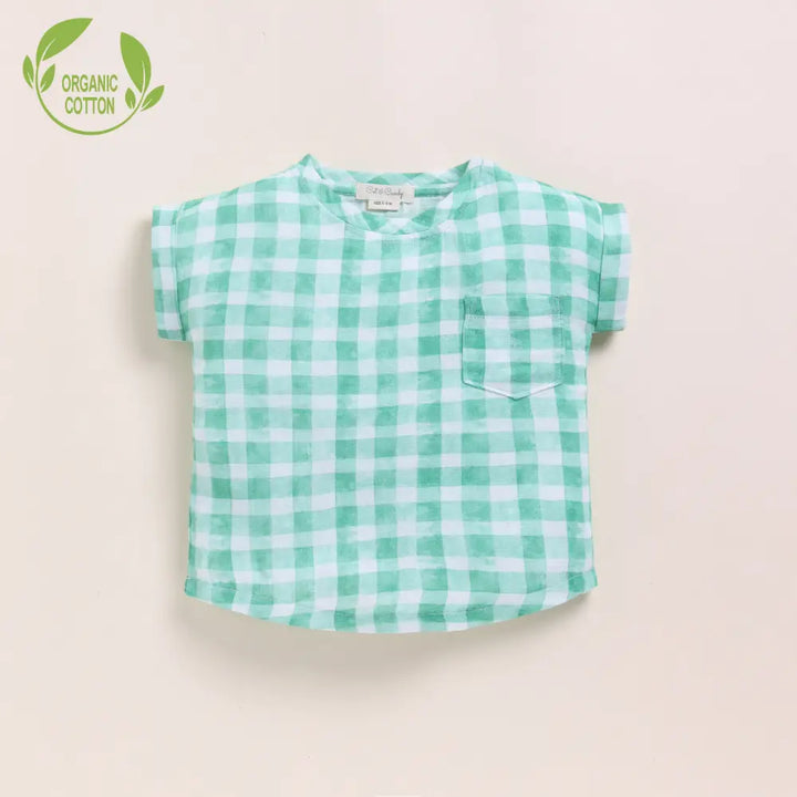 Cot &amp; Candy Baby Organic Muslin Oversized Tees Pack Of 2-Pink Check + Sage Check