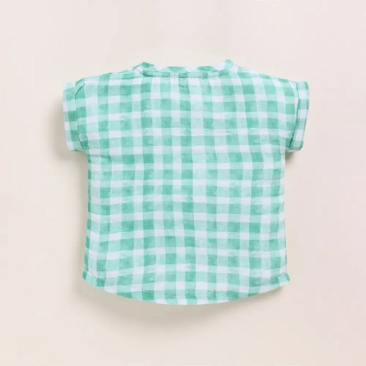 Cot &amp; Candy Baby Organic Muslin Oversized Tees Pack Of 2-Pink Check + Sage Check