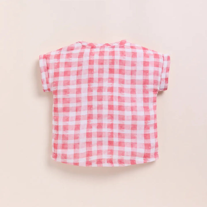 Cot &amp; Candy Baby Organic Muslin Oversized Tees Pack Of 2-Pink Check + Sage Check