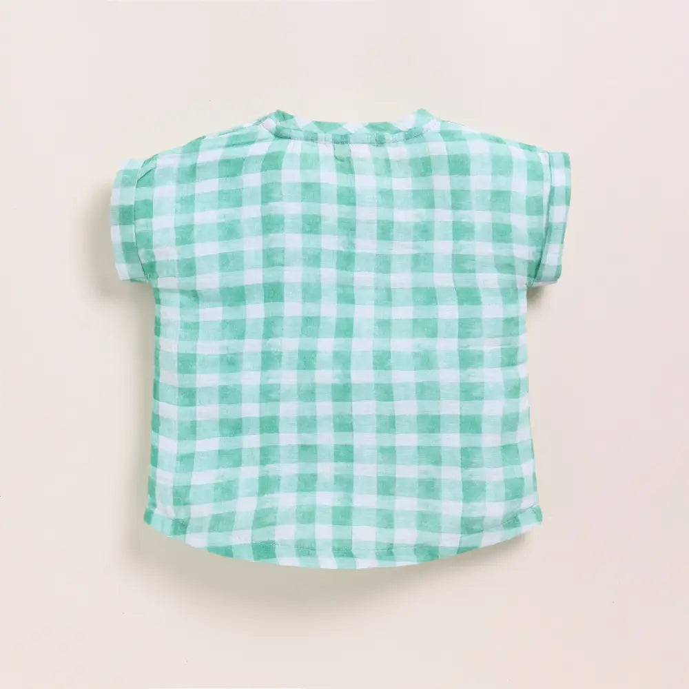 Cot &amp; Candy Baby Organic Muslin Oversized Tees Pack Of 2-Teal Check + Sage Check